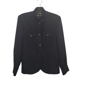 Focus 2000 Women's Vintage Black ButtonFront Mandarin Collar BlazerJacket Size10